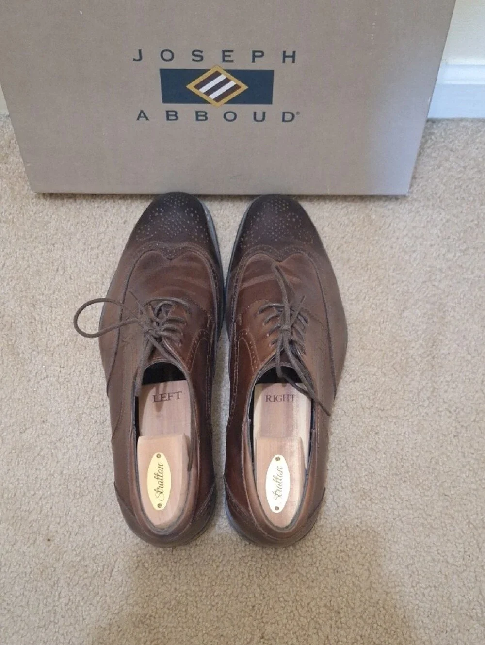 Joseph Abboud Men's Brown Wingtip Derby Dress Shoes w/Stratton Cedar Shoe Tree